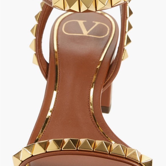 Valentino Garavani Brown and Gold Studded Women's Sandals - Picture 1 of 9